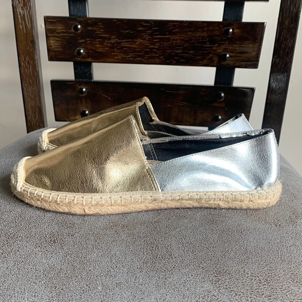 Rebecca Minkoff Gavin Gold Silver Espadrilles Sz 6.5